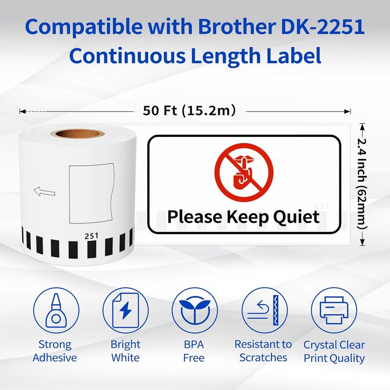 Wonfoucs 3 Rolls DK-2251 Continuous Length Label 2.4in x 50ft, Compatible for Brother DK 2251 Continuous Length Black/Red Label on White Paper Tape, Replacement for QL-820NWB QL 810W QL800 - Image 3